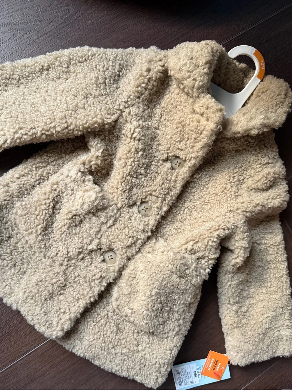 Cat & Jack Plush Sherpa Button Coat in Light Tan